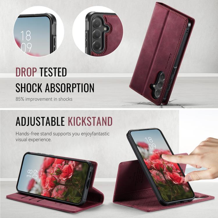 Funda de cuero desmontable CaseMe C49 con bloqueo RFID magnético para Samsung Galaxy S24 FE 5G (roja)