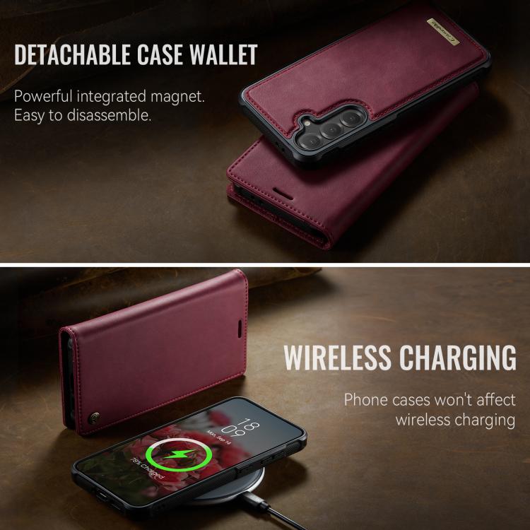 Funda de cuero desmontable CaseMe C49 con bloqueo RFID magnético para Samsung Galaxy S24 FE 5G (roja)