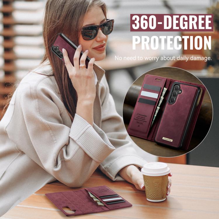 Funda de cuero desmontable CaseMe C49 con bloqueo RFID magnético para Samsung Galaxy S24 FE 5G (roja)