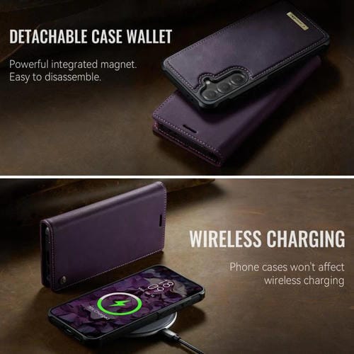 Funda de cuero desmontable con bloqueo RFID magnético para Samsung Galaxy S24 FE 5G CaseMe C49 (morado)