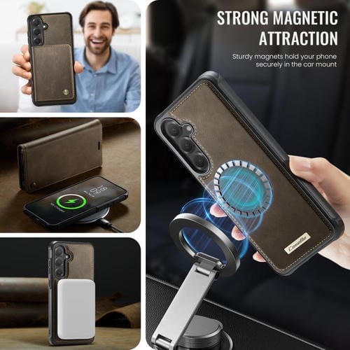 Funda de cuero desmontable CaseMe C49 con bloqueo RFID magnético para Samsung Galaxy S24/S25 (café)