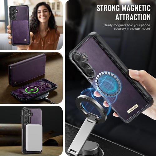 Funda de cuero desmontable CaseMe C49 con bloqueo RFID magnético para Samsung Galaxy S24/S25 (morado)