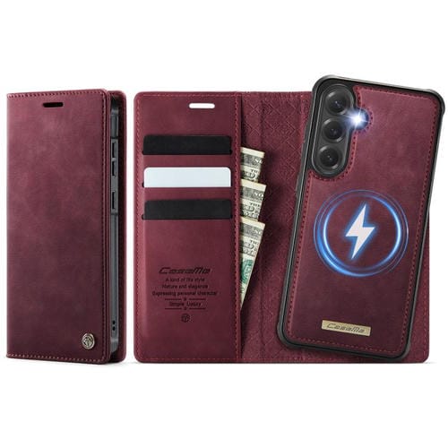 Funda de cuero desmontable CaseMe C49 con bloqueo RFID magnético para Samsung Galaxy S24+/S25+ (roja)
