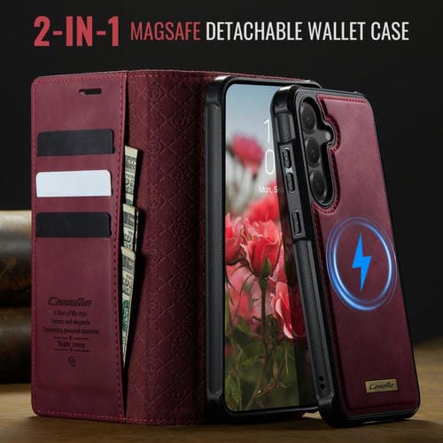 Funda de cuero desmontable CaseMe C49 con bloqueo RFID magnético para Samsung Galaxy S24+/S25+ (roja)