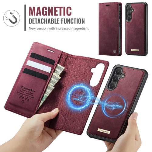 Funda de cuero desmontable CaseMe C49 con bloqueo RFID magnético para Samsung Galaxy S24+/S25+ (roja)