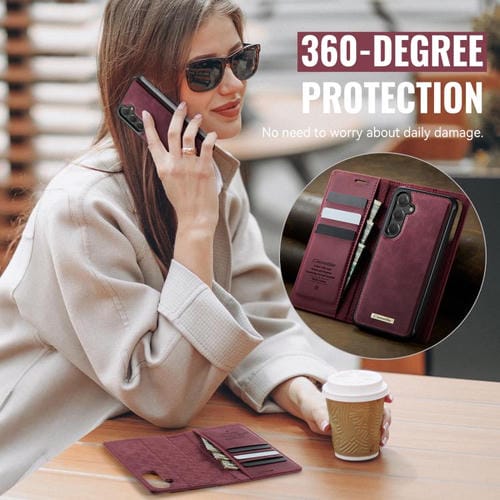 Funda de cuero desmontable CaseMe C49 con bloqueo RFID magnético para Samsung Galaxy S24+/S25+ (roja)