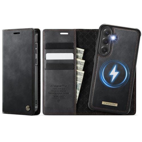 Funda de cuero desmontable CaseMe C49 con bloqueo RFID magnético para Samsung Galaxy S24+/S25+ (negra)