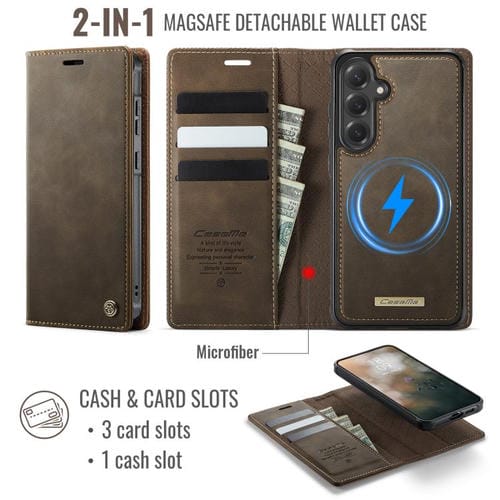 Funda de cuero desmontable CaseMe C49 con bloqueo RFID magnético para Samsung Galaxy S24+/S25+ (café)