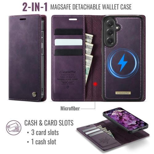 Funda de cuero desmontable CaseMe C49 con bloqueo RFID magnético para Samsung Galaxy S24+/S25+ (morado)