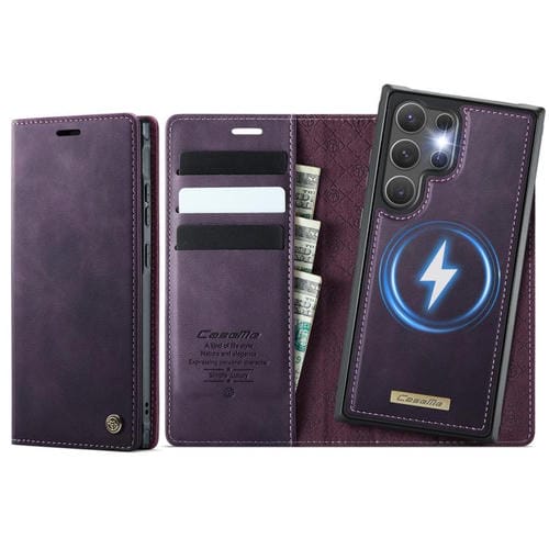 Funda de cuero desmontable con bloqueo RFID magnético para Samsung Galaxy S24 Ultra 5G CaseMe C49 (morado)