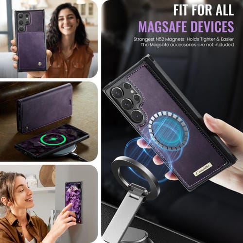 Funda de cuero desmontable con bloqueo RFID magnético para Samsung Galaxy S24 Ultra 5G CaseMe C49 (morado)