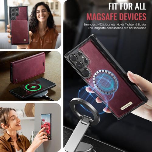 Funda de cuero desmontable con bloqueo RFID magnético CaseMe C49 para Samsung Galaxy S25 Ultra 5G (roja)