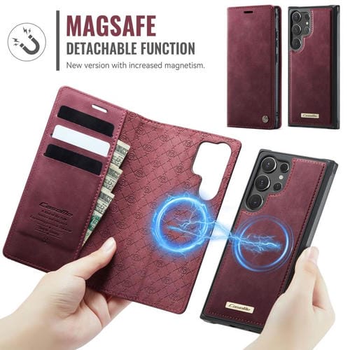 Funda de cuero desmontable con bloqueo RFID magnético CaseMe C49 para Samsung Galaxy S25 Ultra 5G (roja)