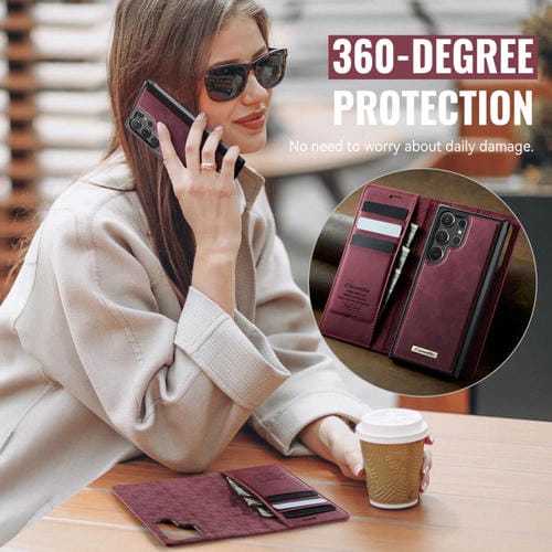 Funda de cuero desmontable con bloqueo RFID magnético CaseMe C49 para Samsung Galaxy S25 Ultra 5G (roja)