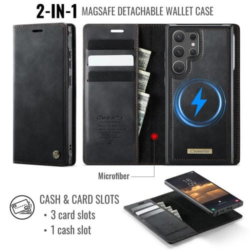 Funda de cuero desmontable con bloqueo RFID magnético para Samsung Galaxy S25 Ultra 5G CaseMe C49 (negro)