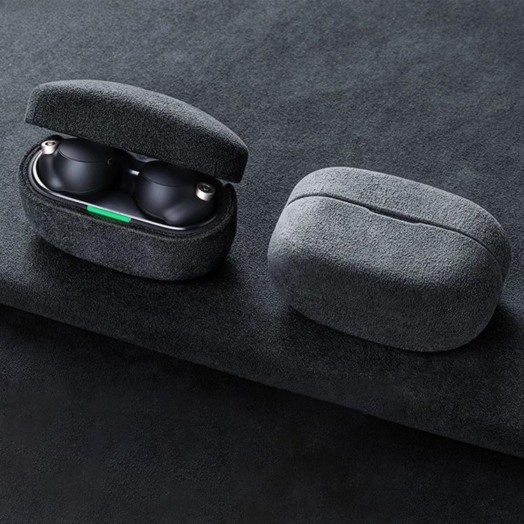 Funda protectora de cuero con tapa de gamuza para auriculares Bluetooth Sony WF-1000 XM4 (gris oscuro)