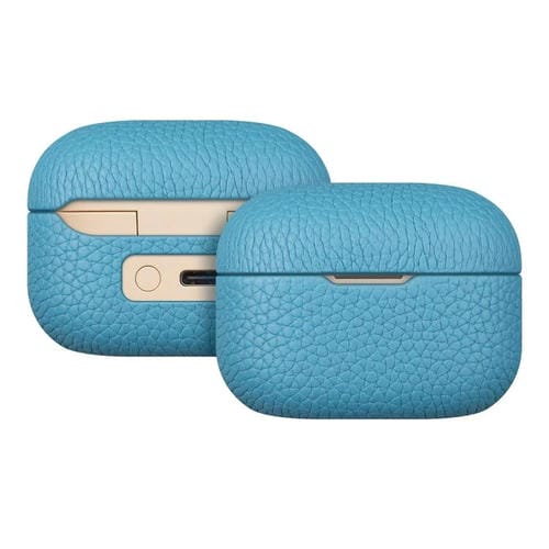 Funda protectora de cuero genuino con estampado de lichi para auriculares Bluetooth Sony LinkBuds S (azul)