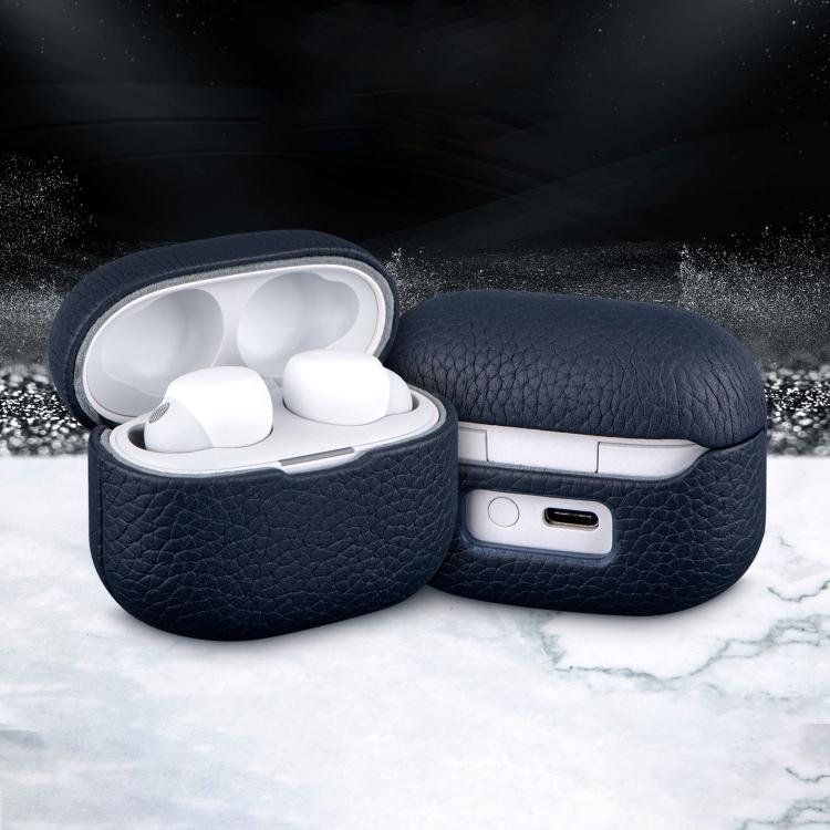 Funda protectora de cuero genuino con estampado de lichi para auriculares Bluetooth Sony LinkBuds S (caqui)