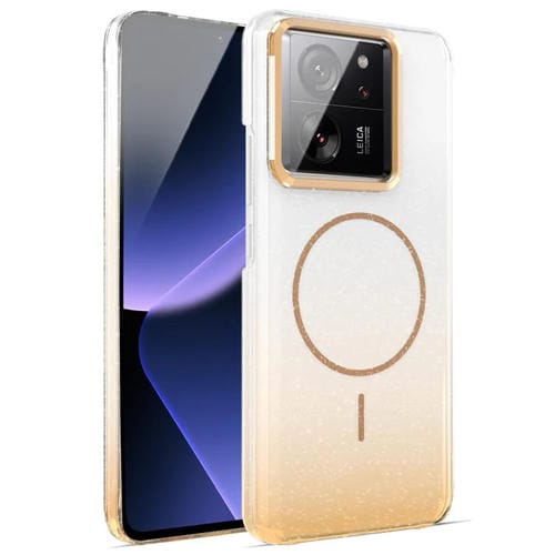 Funda MagSafe a prueba de golpes para Xiaomi 13T/13T Pro con purpurina dorada y degradado (dorada)