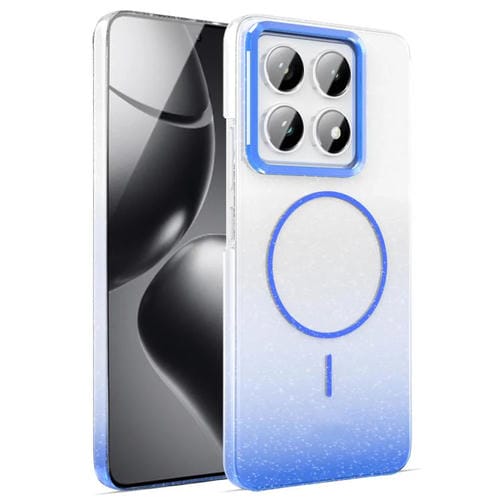 Funda MagSafe a prueba de golpes para Xiaomi 14T Pro con purpurina dorada y degradado (azul)