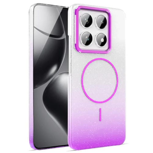 Funda MagSafe a prueba de golpes para Xiaomi 14T Pro con purpurina dorada y degradado (morado)