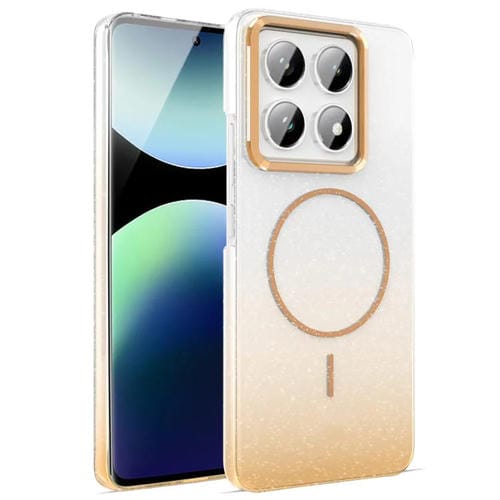 Funda MagSafe a prueba de golpes para Xiaomi 14T Pro con purpurina dorada y degradado (dorada)