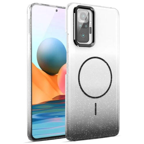 Funda MagSafe a prueba de golpes para Xiaomi Redmi Note 10 Pro con purpurina dorada y degradado (negro)