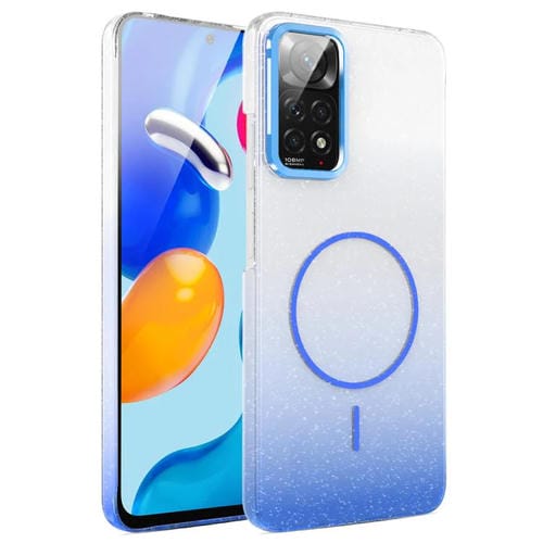 Funda MagSafe a prueba de golpes para Xiaomi Redmi Note 14S con purpurina dorada y degradado (azul)