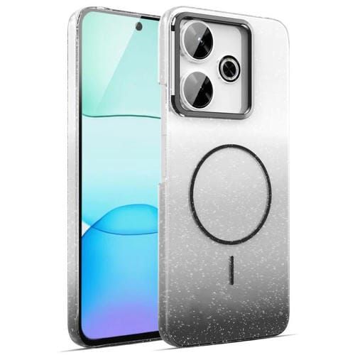 Funda MagSafe a prueba de golpes para Xiaomi Redmi 13 4G con purpurina dorada y degradado (negro)