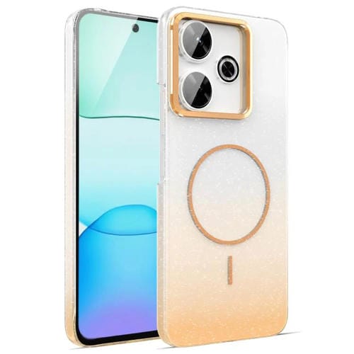 Funda MagSafe a prueba de golpes para Xiaomi Redmi 13 4G con purpurina dorada y degradado (dorada)