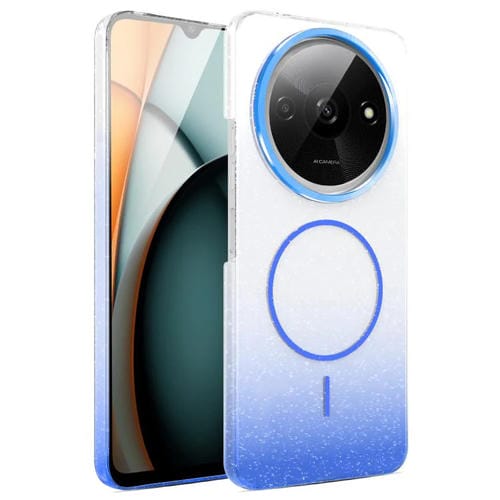 Funda MagSafe a prueba de golpes para Xiaomi Poco M6 4G con purpurina dorada y degradado (azul)