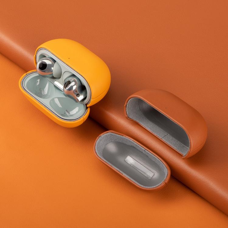 Funda protectora de cuero genuino granulado para auriculares Bluetooth Huawei FreeBuds Pro 4 (marrón)