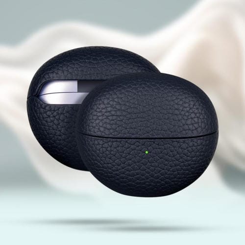 Funda protectora de cuero genuino con estampado de lichi para auriculares Bluetooth Huawei FreeClip (azul oscuro)