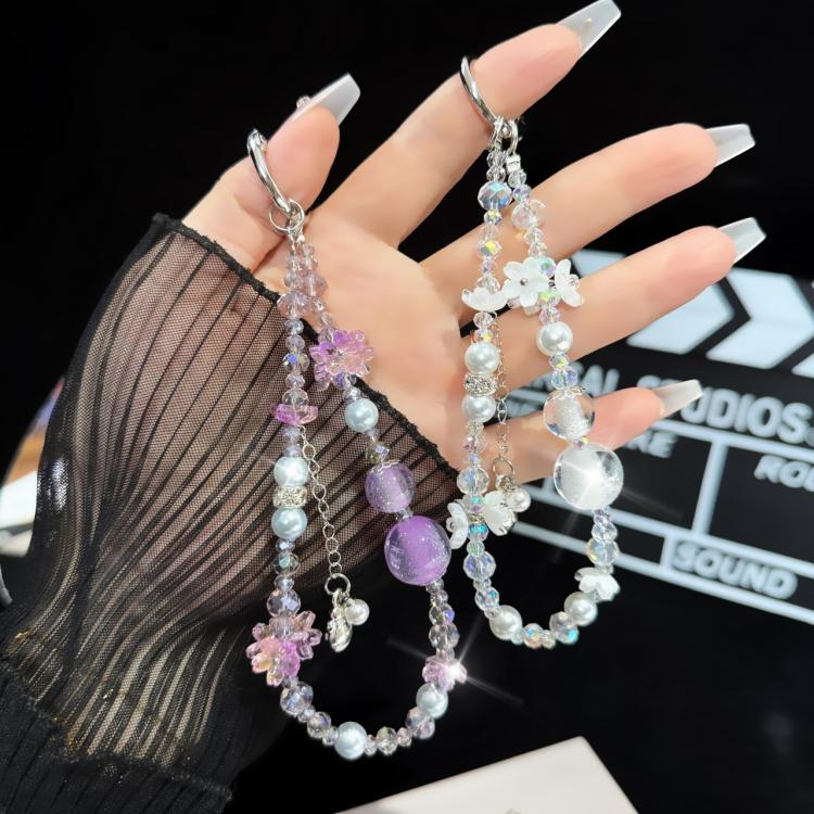 Cadena para teléfono con borlas de cristal Hulu blancas