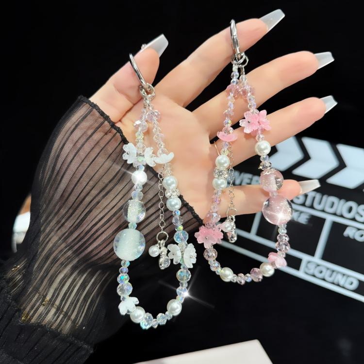 Cadena para teléfono con borlas de cristal Hulu blancas