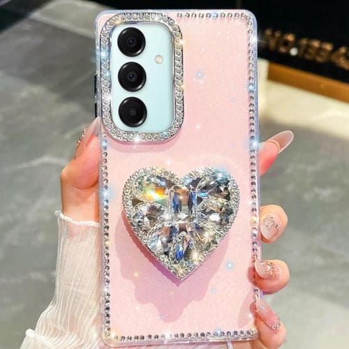 Funda con forma de corazón y diamantes brillantes para Samsung Galaxy A17 5G (rosa claro)