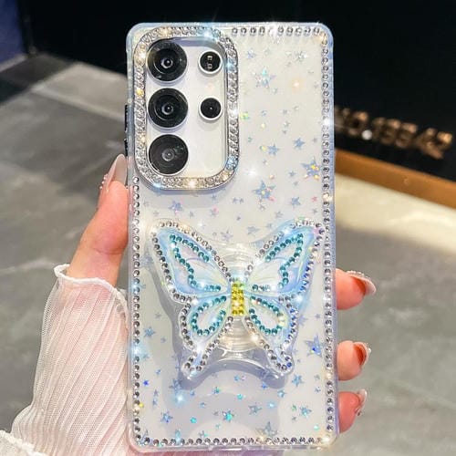 Funda para Samsung Galaxy S25 Ultra 5G con diseño de mariposas y diamantes (estrellas transparentes)