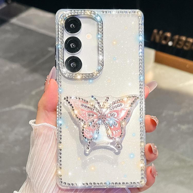 Funda transparente con diseño de mariposa y purpurina de diamante para Samsung Galaxy S24 FE 5G