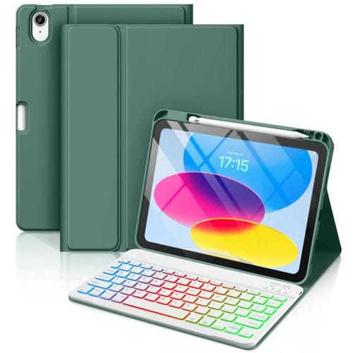 Funda de silicona con teclado Bluetooth para iPad 2022, con ranura para bolígrafo (verde oscuro)