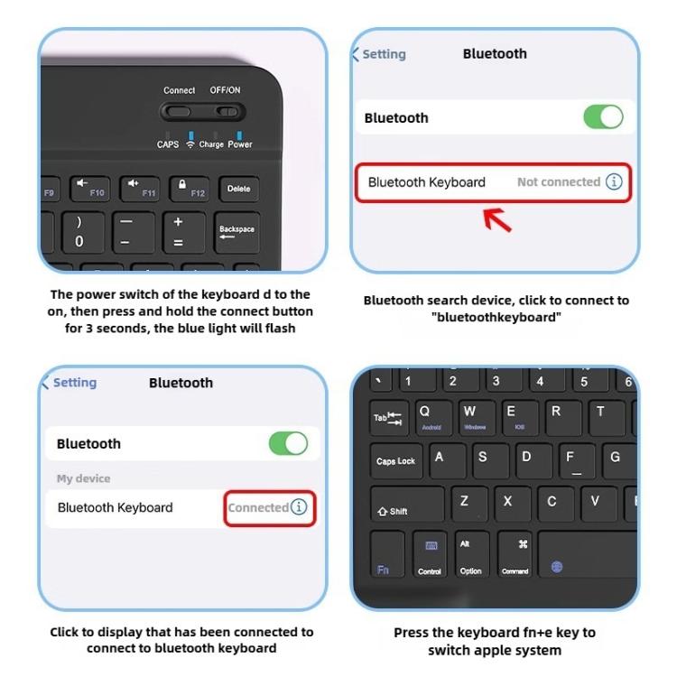 Funda de silicona con teclado Bluetooth para iPad 2022, con ranura para bolígrafo (azul cielo)
