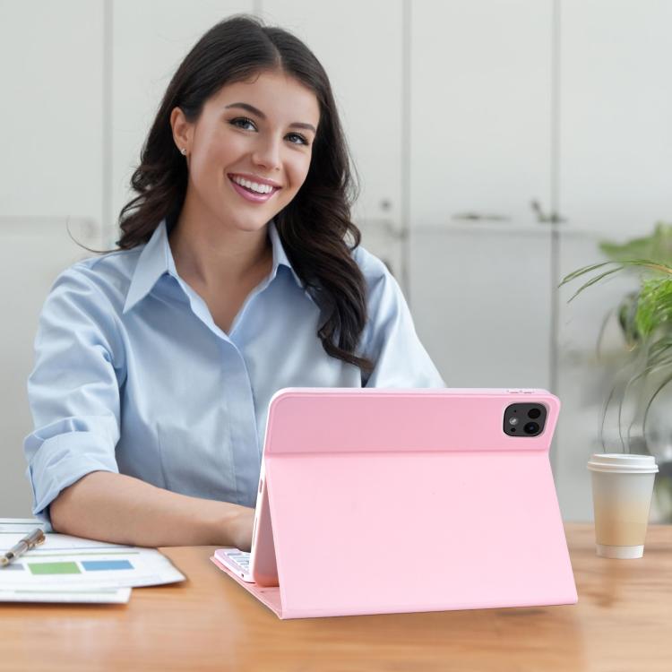 Funda de cuero para Samsung Galaxy Tab A9+ con teclado magnético retroiluminado (rosa cerezo)