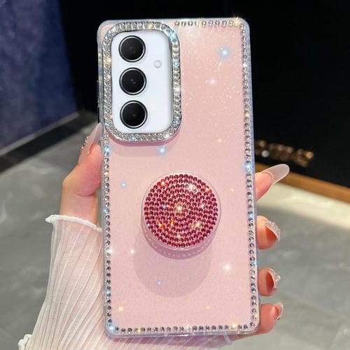Funda con soporte redondo y purpurina de diamante para Samsung Galaxy A56 5G (rosa claro)