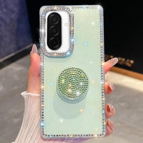 Funda con soporte redondo y purpurina de diamante para Samsung Galaxy A26 5G (verde claro)