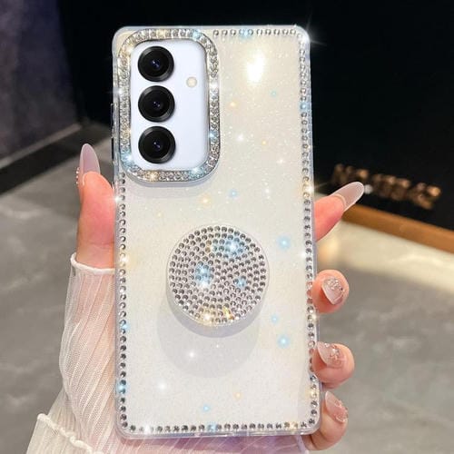 Funda con soporte redondo y purpurina de diamante para Samsung Galaxy A16 5G (blanca)