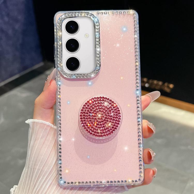 Funda con soporte redondo y purpurina de diamante para Samsung Galaxy S24 FE 5G (rosa claro)