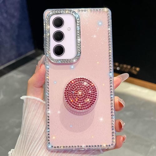 Funda con soporte redondo y purpurina de diamante para Samsung Galaxy A35 5G (rosa claro)