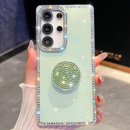 Funda con soporte redondo y purpurina de diamante para Samsung Galaxy S23 Ultra 5G (verde claro)