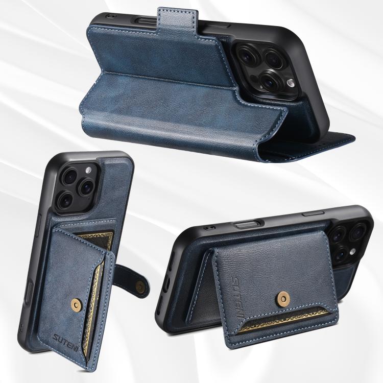 Funda de cuero Suteni Q07S1 3 en 1 con cierre magnético y billetera desmontable para iPhone 14 (azul)