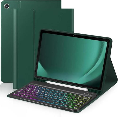 Funda protectora de cuero con teclado Bluetooth retroiluminado y colorido para iPad Pro 11 2024 (verde noche oscuro)