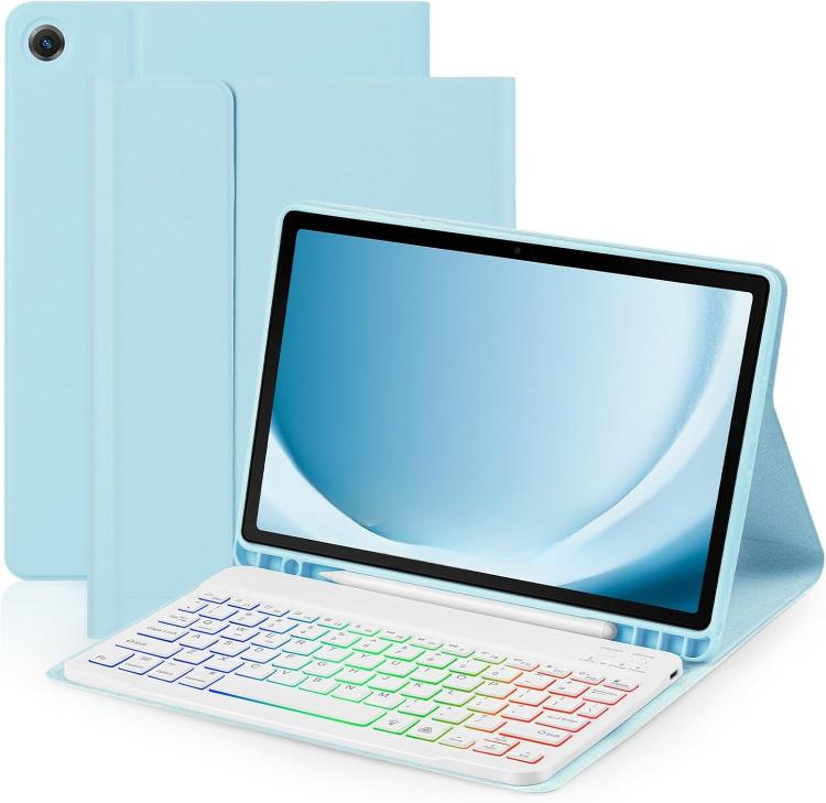 Funda protectora de cuero con teclado Bluetooth retroiluminado de colores para iPad Air 2022/2020 de 10,9 pulgadas (azul cielo)